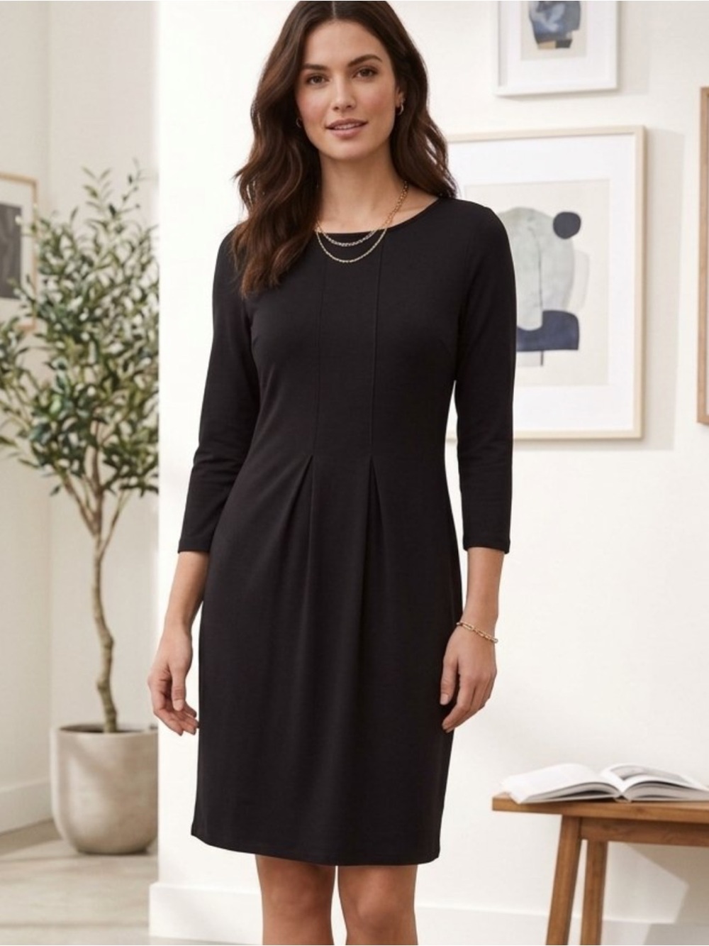 👗J.Jill Black Ponte Sheath Dress - Three-Quarter Sleeve